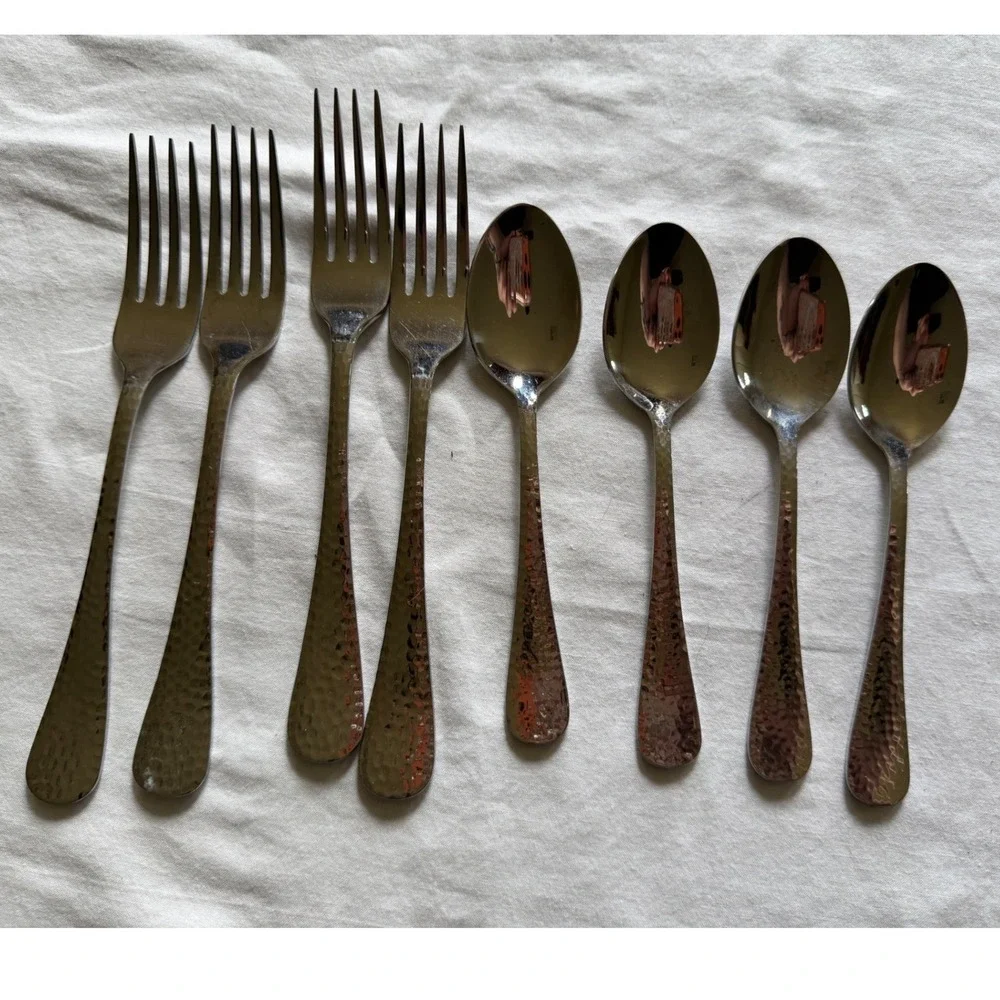 Reed & Barton Heritage Mint Hammered 18/10 Stainless Flatware 8pc Forks Spoons
